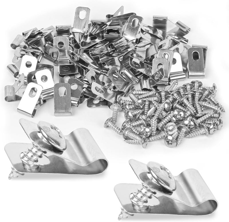Tottist 120 Pcs Fence Wire Clamps Stainless Steel Fencing Mounting Clips With120 Pcs Stainless Steel Screws for 12-16 Gauge Welded Wire to Wood, Metal or Vinyl Fence(X120 Kit) - Image 1